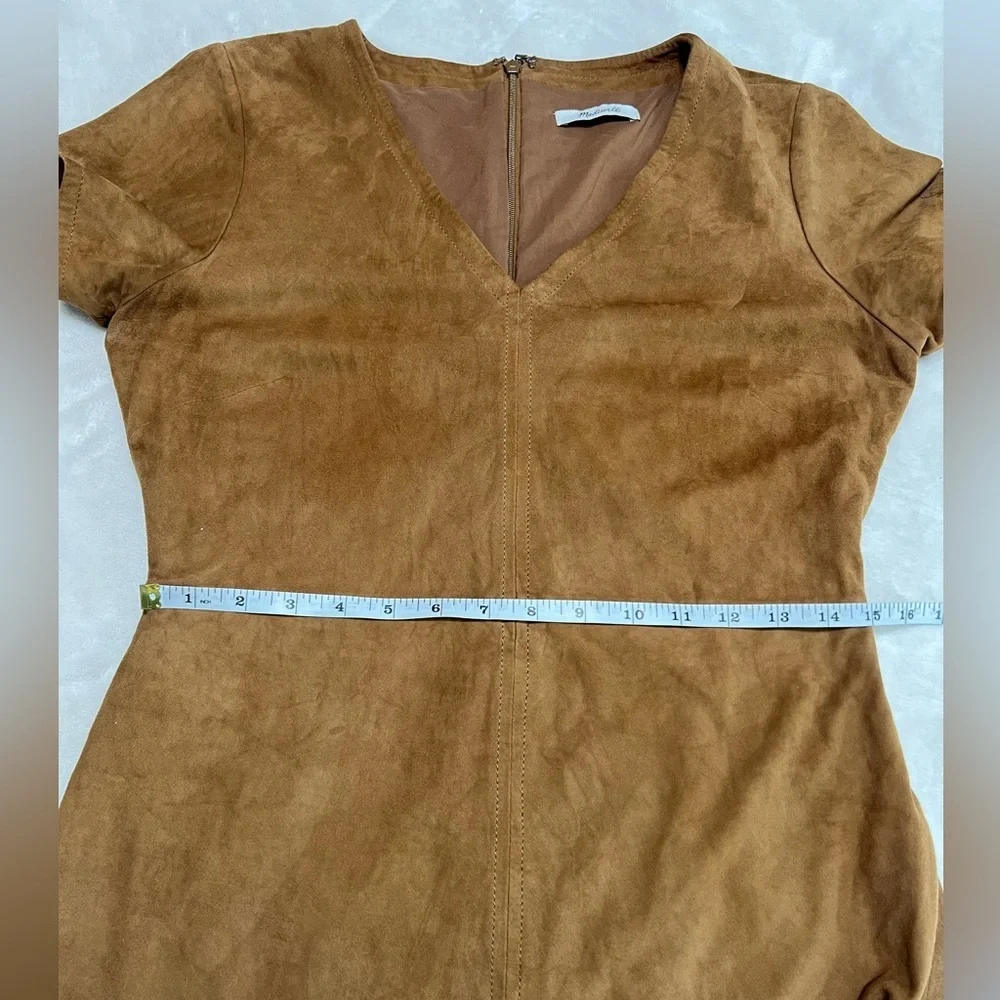 Madewell Genuine Leather Dress Brown V-Neck Mini Shift Size M Western Boho